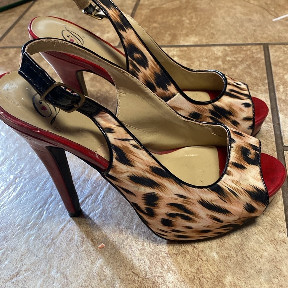 Brown and Red Stiletto Leopard Heels Coquette Cocktail Brunch